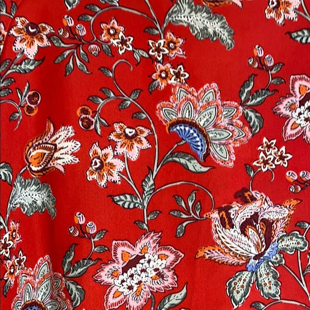 Como Vintage Red Flutter Sleeve Blouse with Tie Front